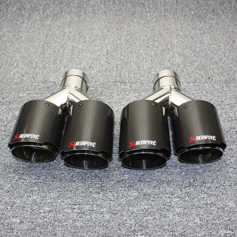 

Akrapovic Glossy Carbon Fiber Car Exhaust Pipe Muffler Left and rightTip Universal Stainless Steel Y Shaped 4 ports Tail pipes