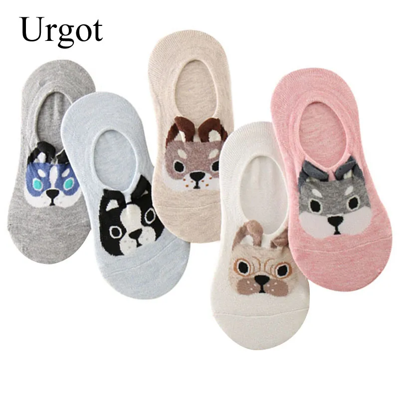

Urgot 5 Pairs Womens Socks Invisible Cute Three-dimensional Cartoon Dog Short Socks Silicone Anti-skid Female Cotton Socks Meias