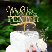 Индивидуальные, деревянные украшения на свадебный торт, фигурки из мультфильма «Mr» и «Mrs» торт топпера, пользовательское имя и дату свадьбы торт аксессуар для украшения