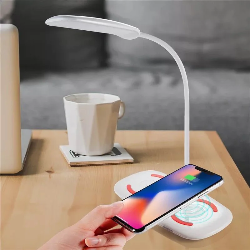 

Wireless Charger Pad LED Table Lamp for IPhone Xs Max XR Dimmable Felixable Desk Lamp USB Charging Reading Lights Gift