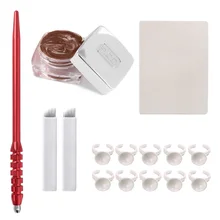 Тату набор чернил татуаж пигмента Kit бровей губ Microblading иглы татуировки руководство ручка Практика татуировки кожи чашек чернил