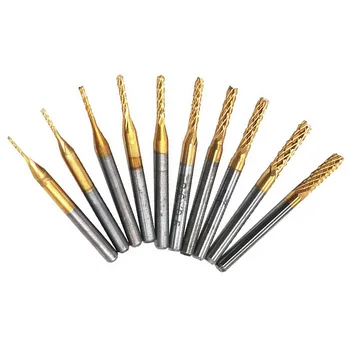 

10pcs Titanium Plating 0.8-3.175mm PCB Drill Bit Set Engraving Cutter Rotary CNC End Mill Corn Milling Tip Set Dropship
