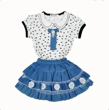 brand summer baby girl clothing sets dragonfly t shirt+denim skirt clothing set for girl 2017 fashion flowers girls clothing set