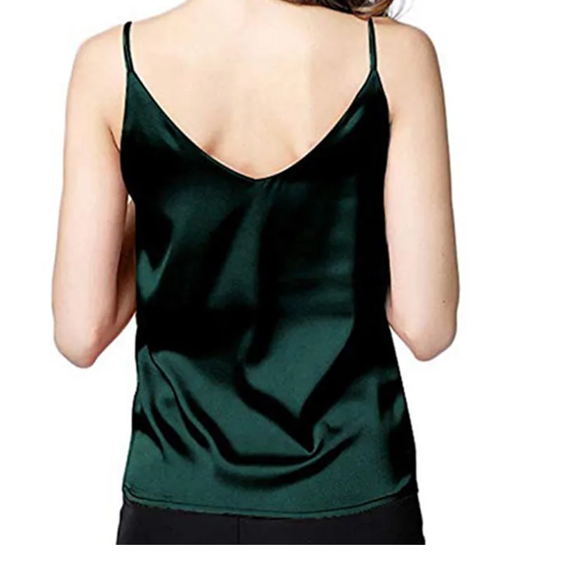 Летние женские топы, сексуальная шелковая Женская майка с v-образным вырезом, укороченная женская футболка, мягкий атласный топ на бретелях W3