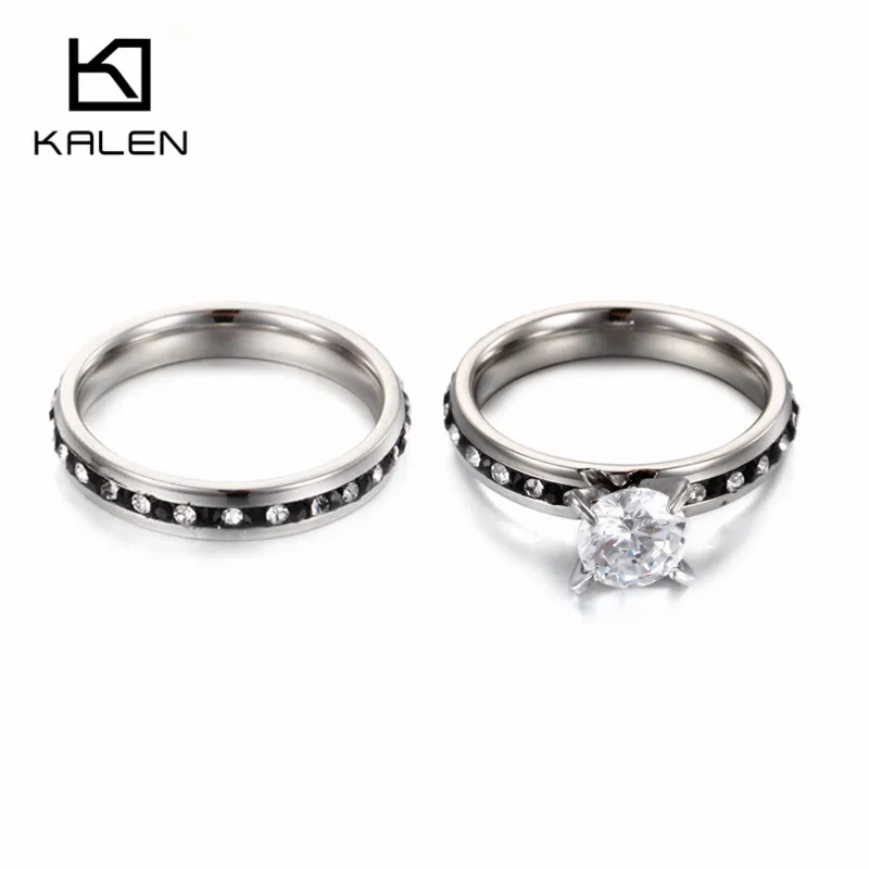 

Kalen New Fashion Rhinestone Rings For Lovers Stainless Steel Bagues Femme Minimalist Cheap Party Engagement Couple Rings Gifts