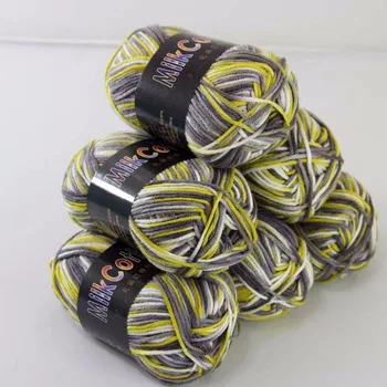 

Sale 6ballsx50g Soft Cotton Baby Yarn New Hand-dyed Wool Socks Scarf Knitting yarn Gray yellow mixed 2075-18-6
