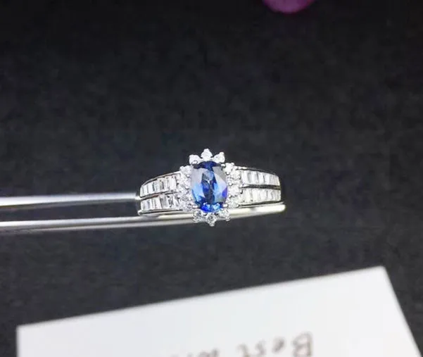 Сапфировое кольцо натуральный настоящий сапфир 925 серебро 0.6ct драгоценный камень ювелирные изделия для мужчин или женщин# SB18092504