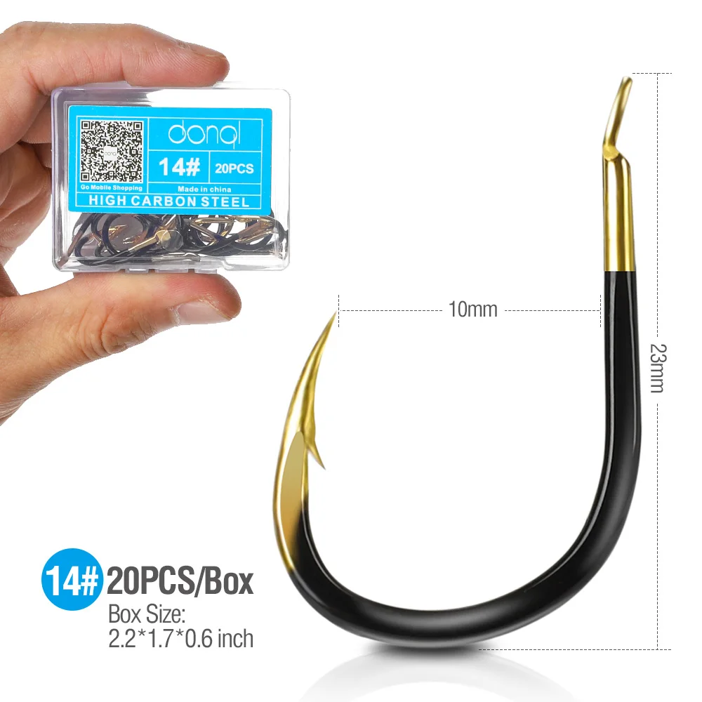 DONQL 20 шт. рыболовные крючки из вольфрамового сплава в штучной упаковке рыболовные принадлежности для ловли карпа 1#-15# Высокое качество черный золотой цвет 15 размер аксессуары - Цвет: 14