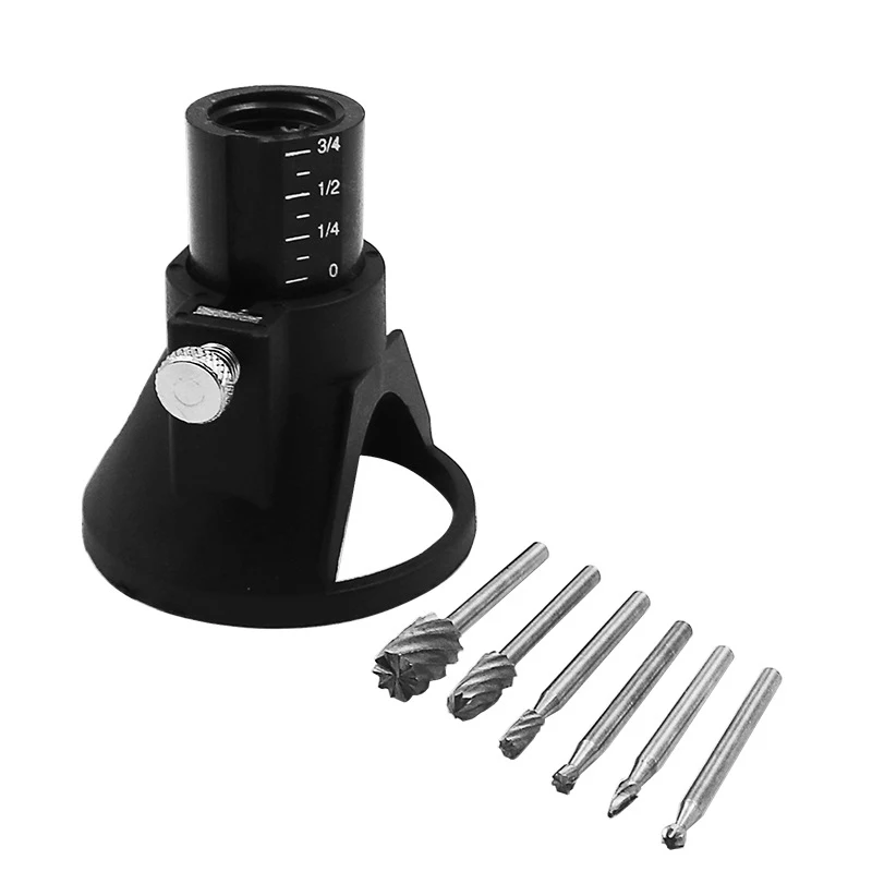 

Carpentry Electric Drill Dedicated Carving Locator Horn Fixed Base + 6 pcs Wood Milling Burrs Cutter Set