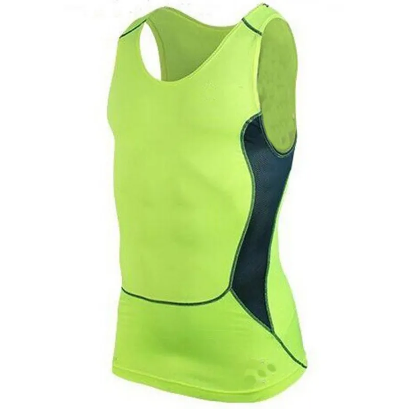 Мужские спортивные плотно облегающие рубашки для бега, базовый слой, для мальчиков, для занятий спортом, тонкий жилет, топы, новинка - Цвет: Зеленый