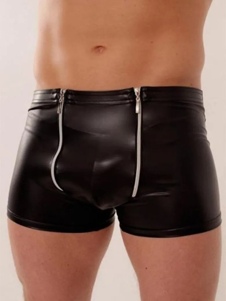 Модные черный винил кожа Для мужчин боксеры брюки нижнее белье M, L, XL W850545 - Цвет: Black