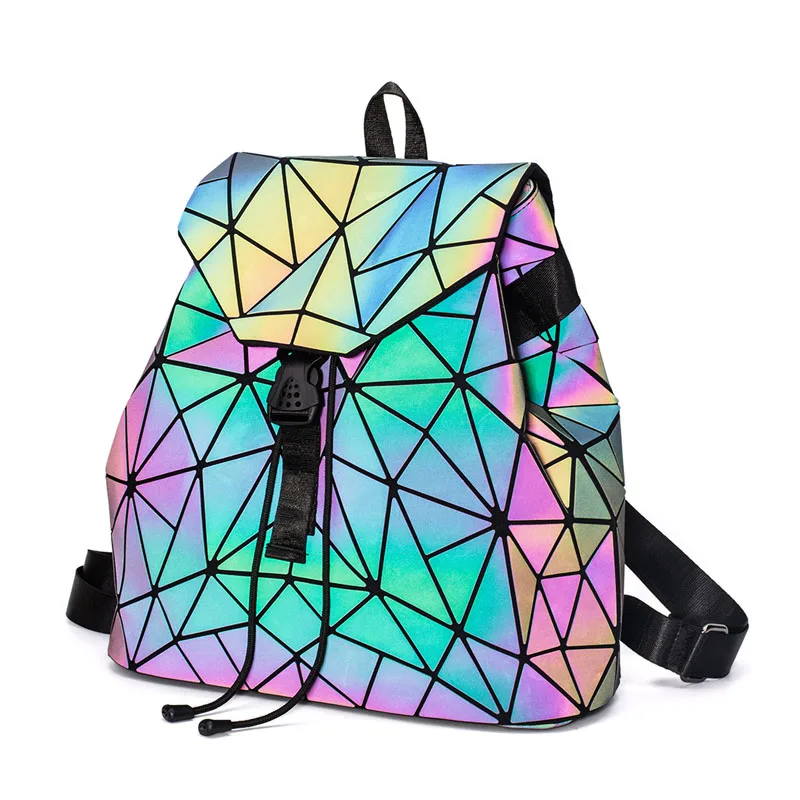 Bao сумка для женщин рюкзаки геометрический сумка back pack студентов Школьная Голограмма Рюкзак с отражающими вставками Лазерная Серебряный