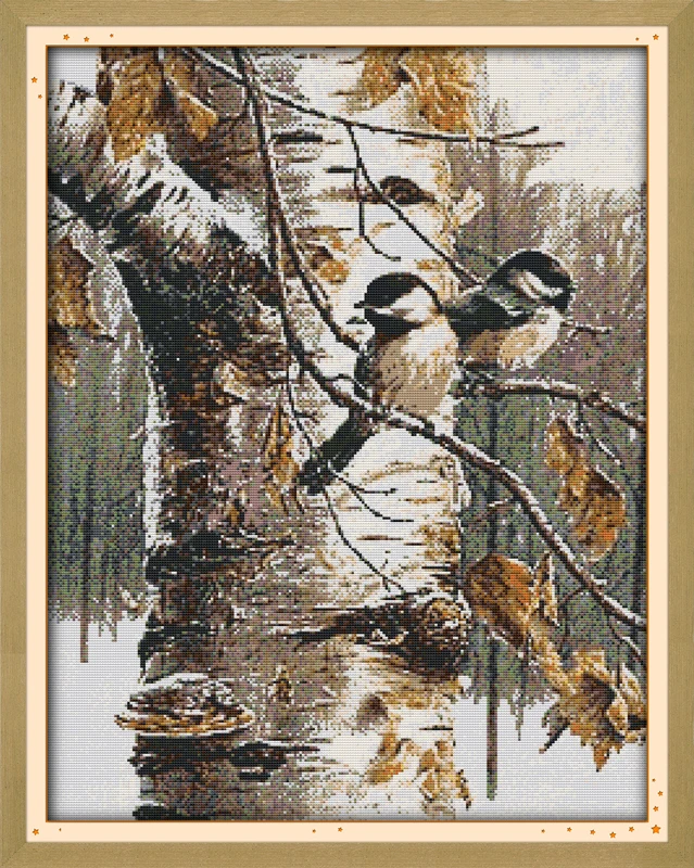 

Autumn birds (1) cross stitch kit 14ct 11ct pre stamped canvas embroidery DIY handmade needlework