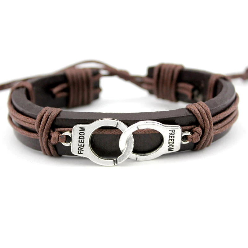 

Hot Sale Arrow Eiffel Tower Police Mens Leather Wrap Firefighters Mom Wife Handcuff Bracelets for Women