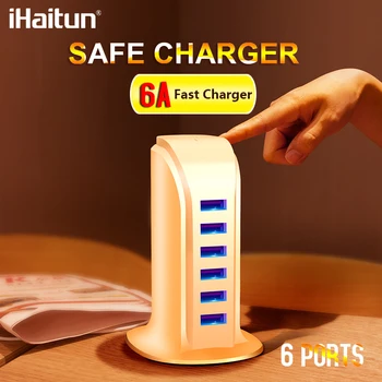 

iHaitun 6 Port 6A 30W USB Charger Quick Charge 3.0 Smart Mobile Phone Tablet Charger For iPhone X 7 Samsung S10 S9 Desktop Wall