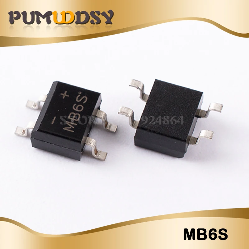 100pcs SMD MB6S 0.5A 600 в один фазы диодный выпрямительный мост лапками углублением SOP-4