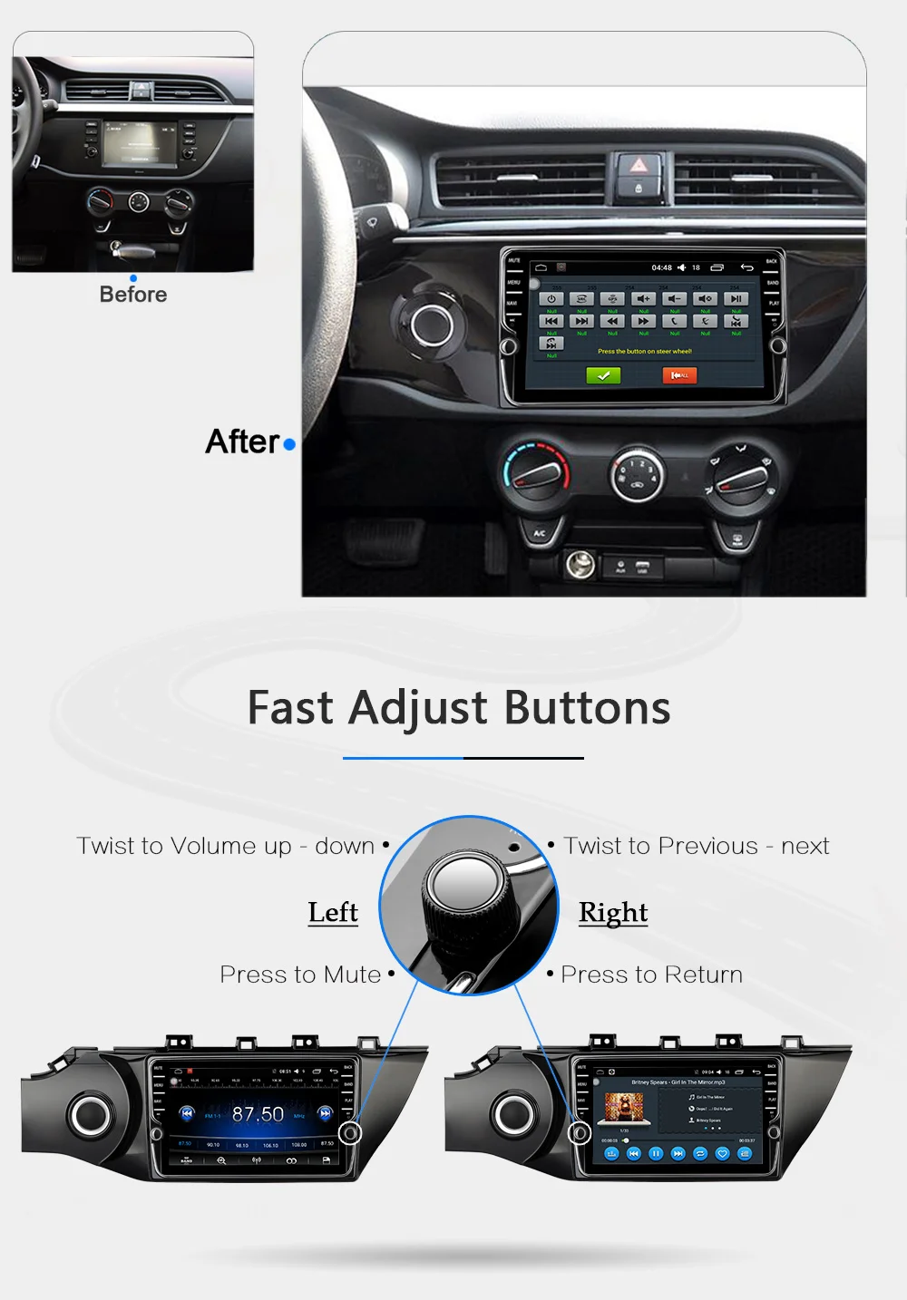 Cheap Funrover IPS Android 8.0 2 din car dvd for kia k2 rio 2016 2017 multimedia radio tape recorder audio stereo wifi video player fm 10