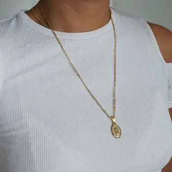 

LUSION Trendy Virgin Mary Choker Necklace Woman Gold Sliver Color Collar Religion Madonna Cross Necklace Statement Jewelry New