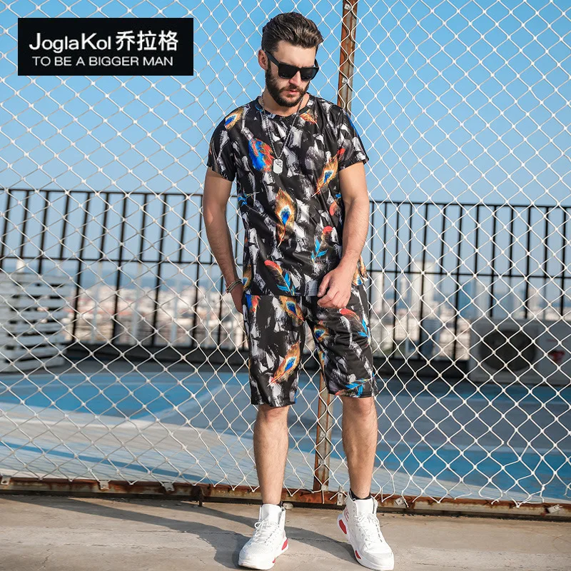 

Big size men's shorts short sleeve set fat casual set beach set.Fashionable fat man short sleeve plus-size fat man short sleeve