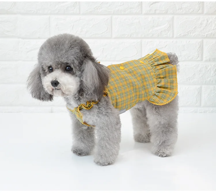 

Spring and SummeLr Dog Clothes with Big Bow Decor Yellow Red Colors S-2XL Sizes Dress Dog Skirt Pet Clothes Small Dog Clothes