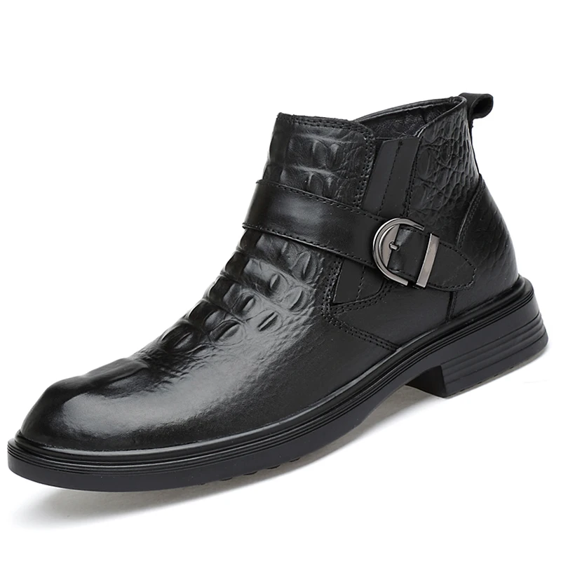 

Misalwa Man Boots Leather Genuine Brogue College Style Casual Moccasins Shoes for Men Autumn Winter Ankle Boots Plush Large Size