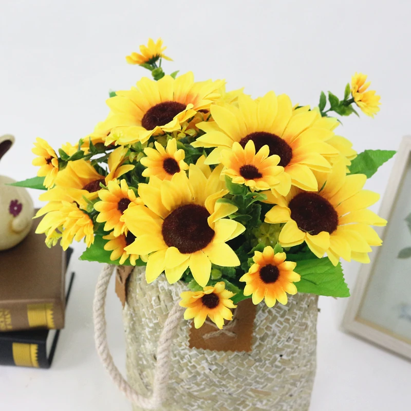 JAROWN Simulation Sunflower Bouquet Artificial Silk Fake Flowers For Home Office Tabletop Decor Wedding Decorations (3)