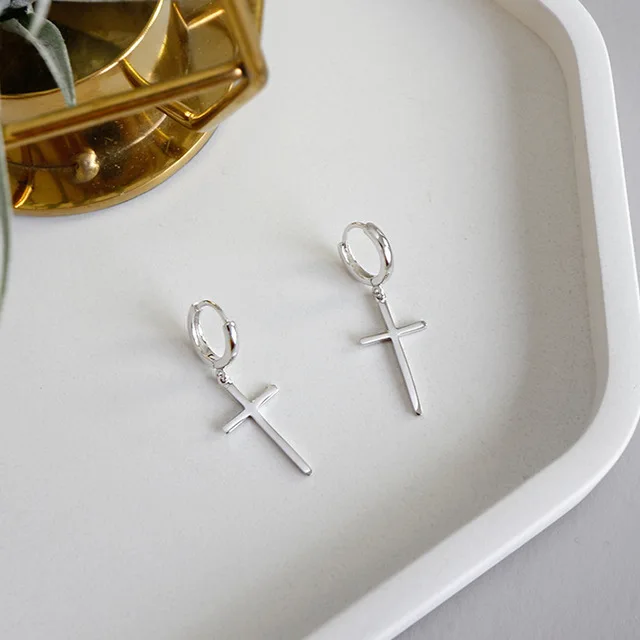 925 Sterling Silver Cross Dangle Earrings For Women New Trend Lady Fashion Jewelry Pendientes Mujer Moda eh1192