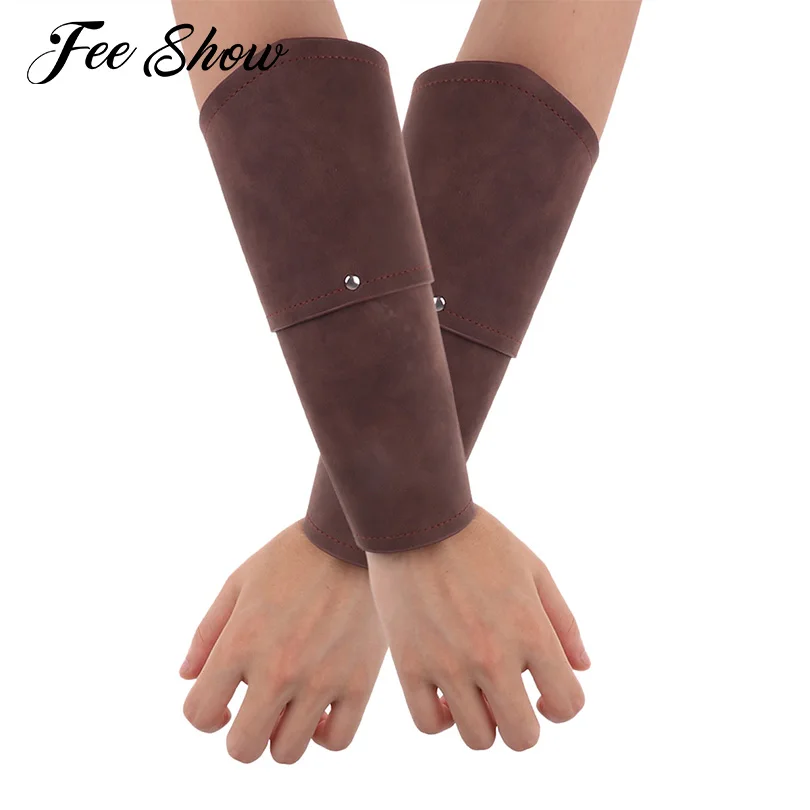 

1 Pair of Unisex PU Leather Adjustable Punk Gauntlet Wristband Medieval Bracers Wrist Band Cosplay Wide Bracer Arm Armor Cuff