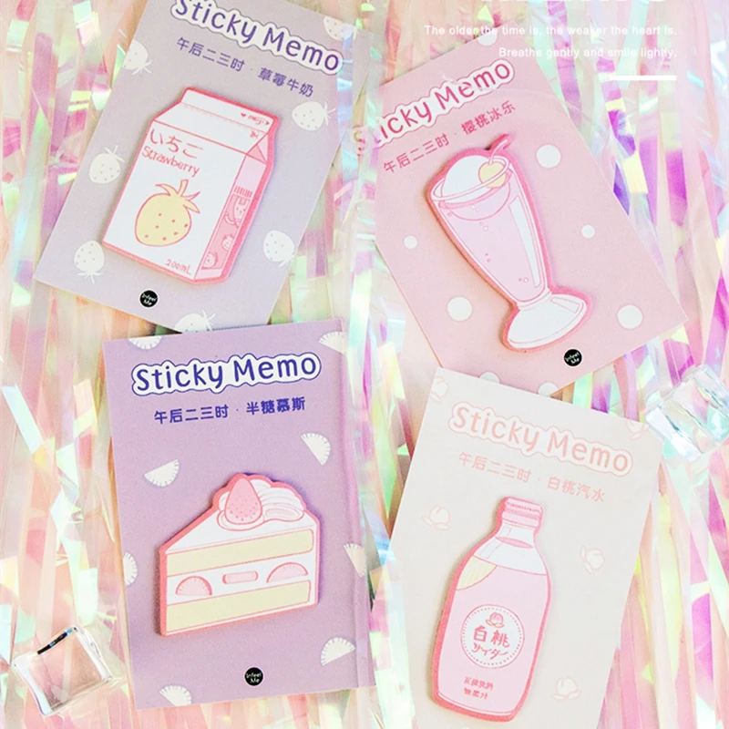 

Creative Milk Pink Cake Sticky Notes Memo Pad Kawaii Stationery Planner Notepad Paper Bookmarks School Office Supply