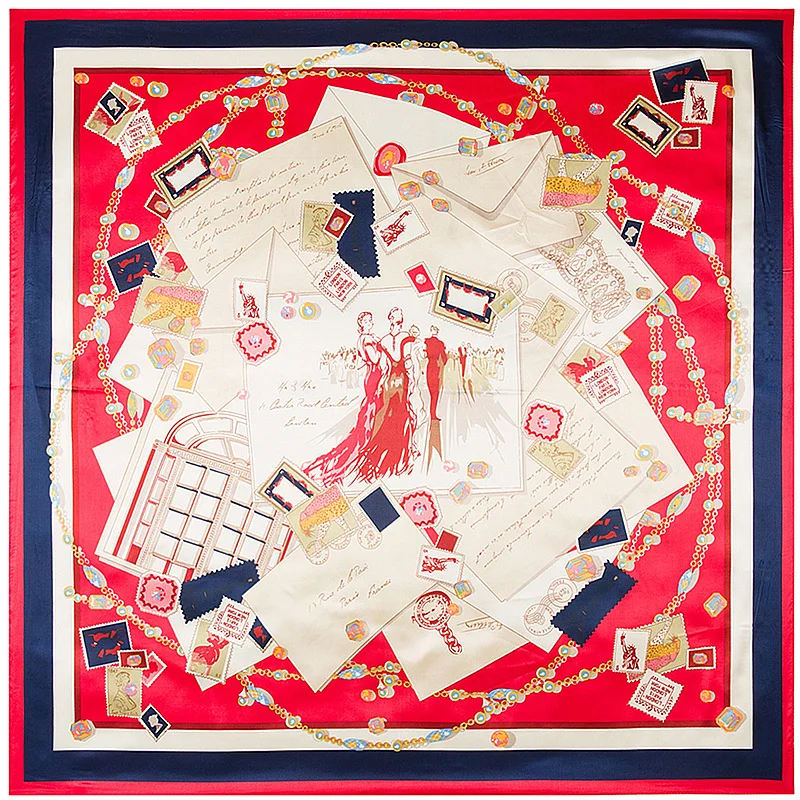 90x90cm Winter Imitation Silk Scarf Big Square Handkerchief Luxury City Building Poster Card Envelop Patchwork Gils Scarves Hot |