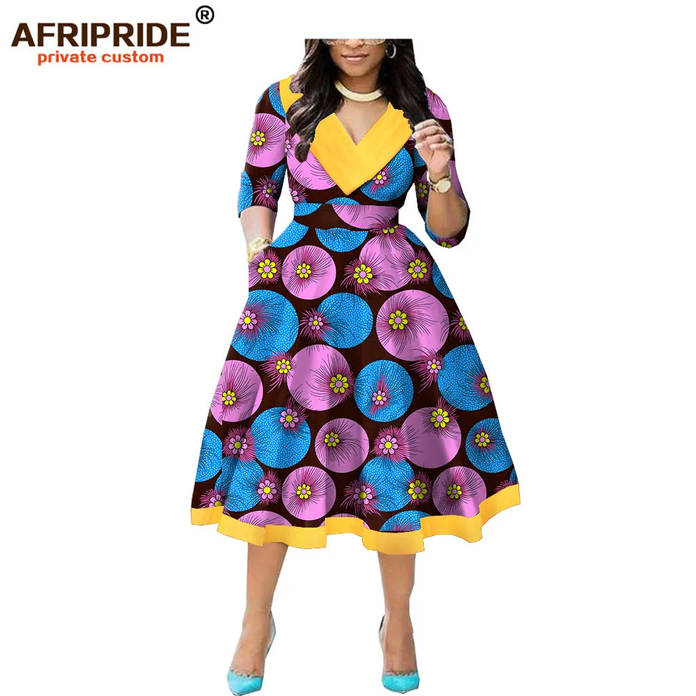Анкара воск печати африканские платья для женщин AFRIPRIDE Портной сделал до середины икры Длина трапециевидной формы женское Повседневное платье с поясом A1925031
