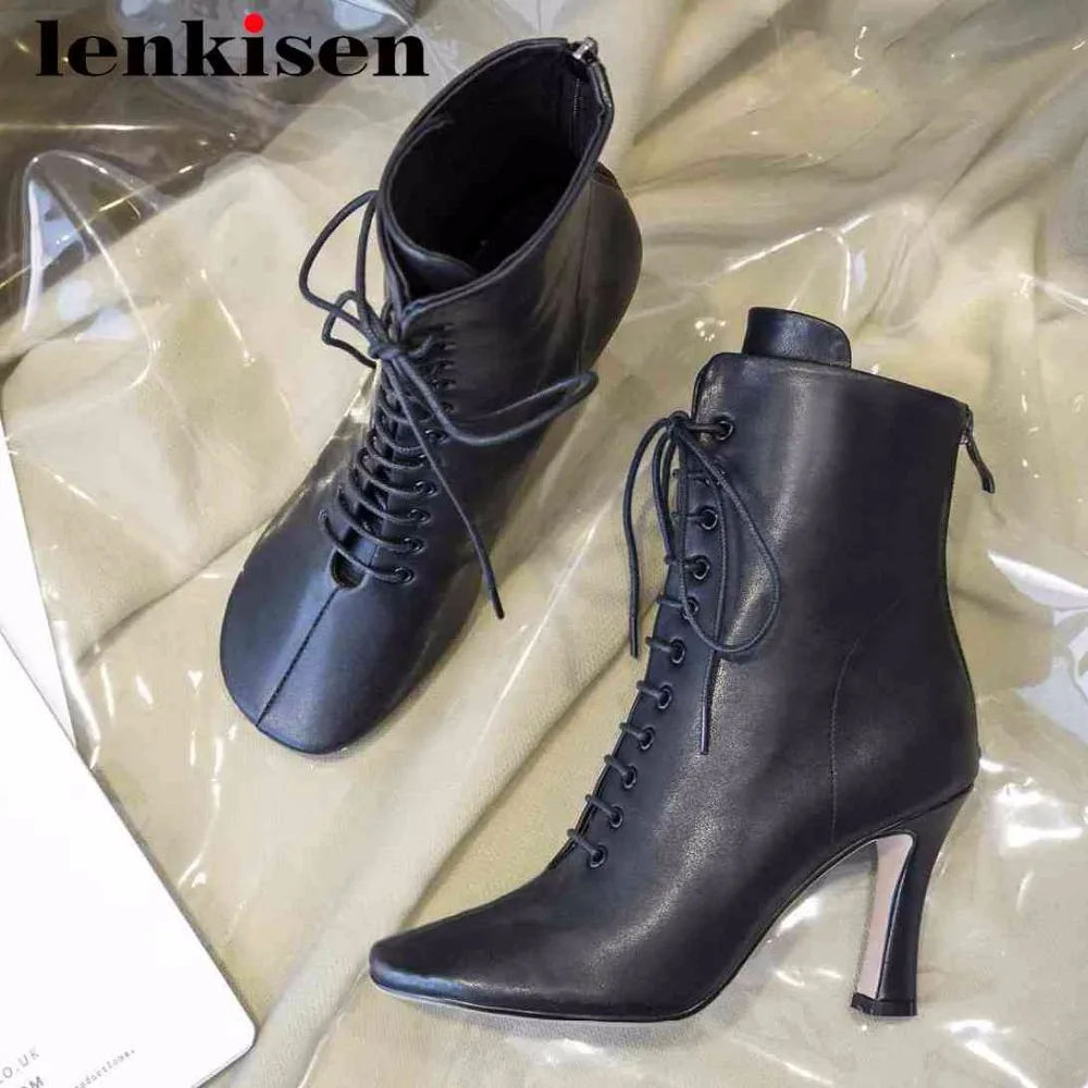 Lenkisen женские осенне зимние ботинки из коровьей кожи на высоком каблуке с