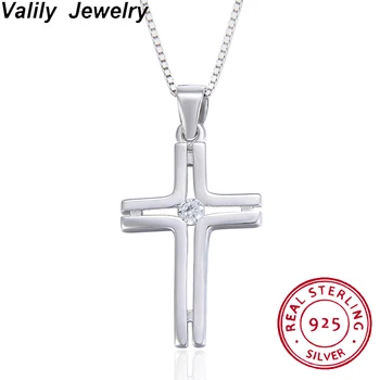

Valily 925 Sterling Silver Cross Pendant Necklace For Women Classic Hollow Cross Necklace Jewelry Box Chain Necklaces Men
