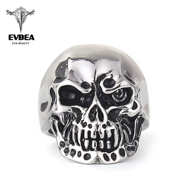 

EVBEA 2016 Punk Style Men's Hip And Top Rings Cool Skulls Titanium Steel Rings For Boys Rock Punk Jewelry Accessories