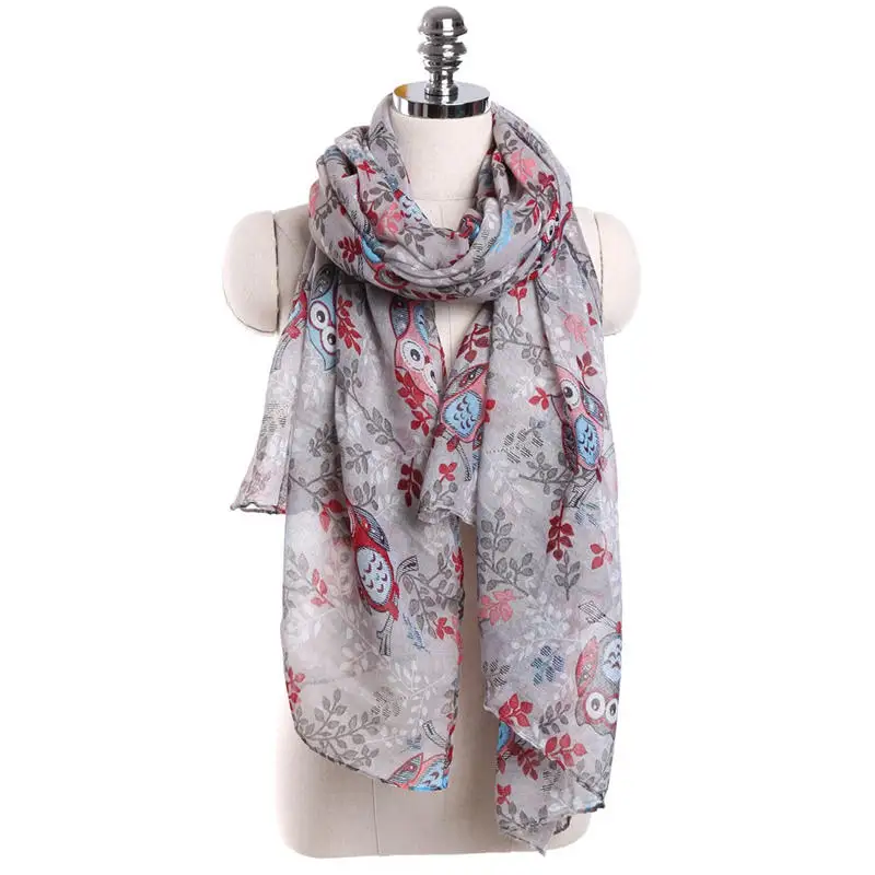   Women Ladies Owl Leaves Print Pattern Long Scarf Warm Wrap Shawl women's scarves handkerchief hijab scarf 40MA0513