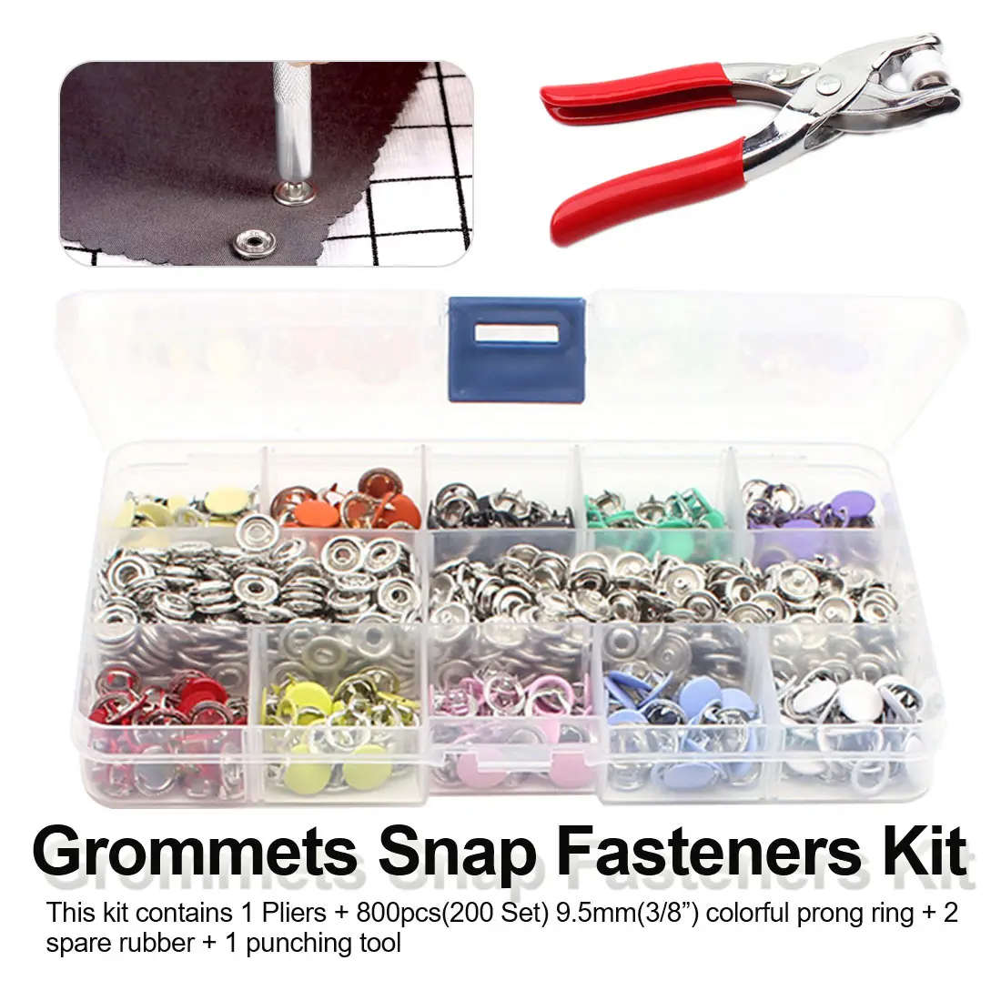 

Leather Rivets Buttons Press Studs 10 Colors Environmentally Metal 200 Set Grommets Snap Fasteners Kit