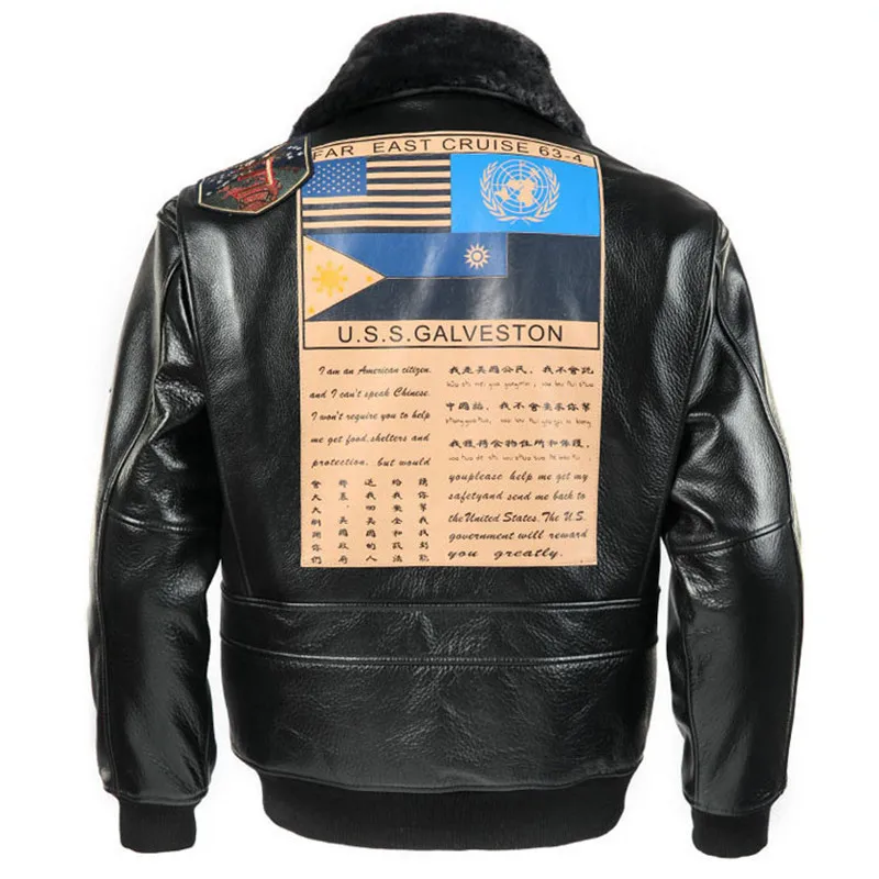 2020 мужские черные Top Gun кожаная куртка пилота размера плюс 3XL шерстяной воротник