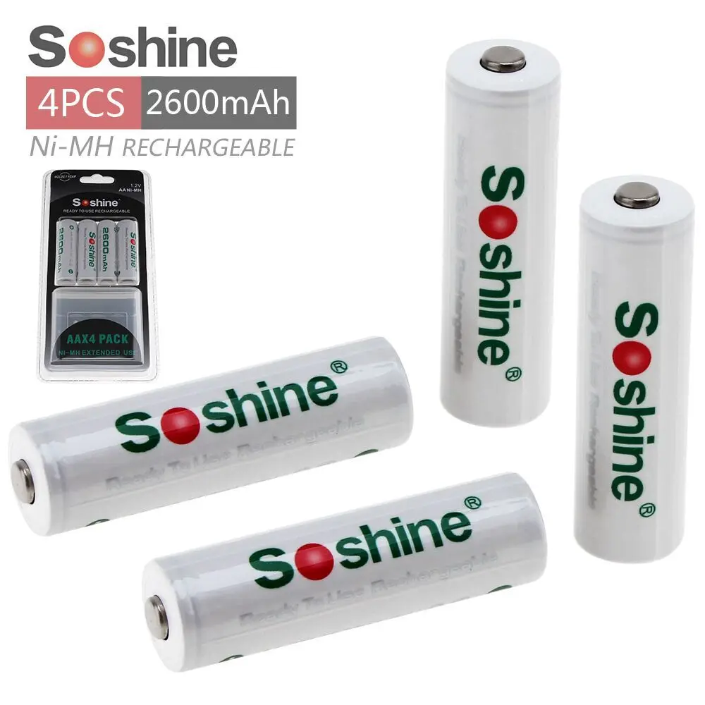 

Soshine AA 1.2V 2600mAh Rechargeable NI-MH Battery bateria recargable AA battery pilas recargables Low self-discharge with case