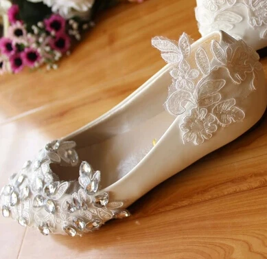 Handmade rhinestone white crystal wedding shoes for women flat low high heels handmade brides bridesmaid party wedding flats