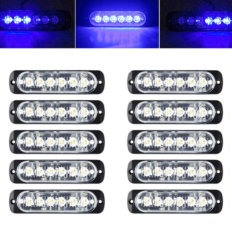

10X Car Truck 6LED Strobe Light Flash Hazard Beacon Safety Warning Blue Lamp 18W