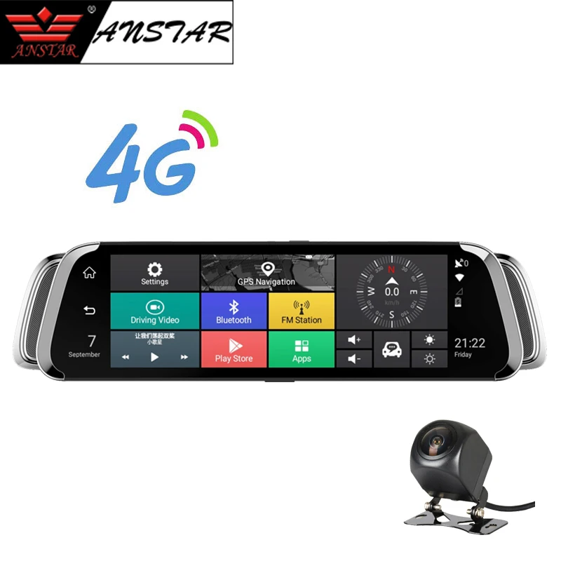 ANSTAR 4G auto fotoaparát 10 palců zpětné zrcátko Android 5.1 GPS auto DVR videorekordér WiFi Bluetooth Dual Lens Registrar Dash Cam