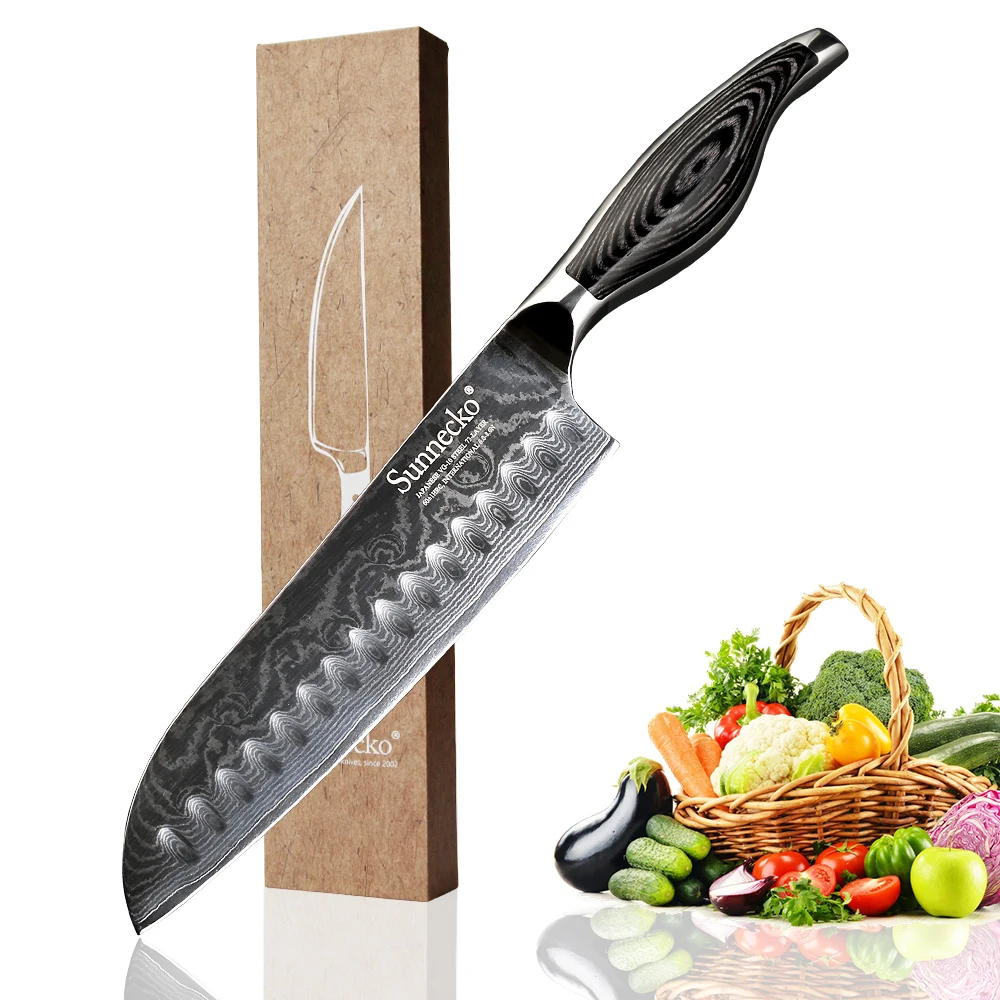 SUNNECKO Дамаск кухонные ножи шеф повара набор Santoku Терка нож для очистки овощей