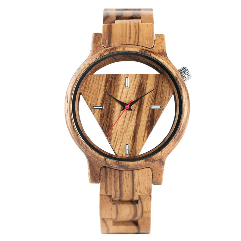 

Skeleton Full Wood Watch Cool Hollow Triangle Face Natural Bamboo Case Bangle Unique Men Women Wooden Wristwatch Creative Clocks