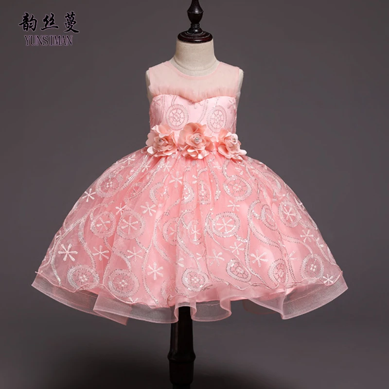 

Fashion Sequined Flower Girls Dress 4 6 8 10 to 12 T New White Party Dresses for Girls Princess Costume Kids Summer Clothes 4A3A