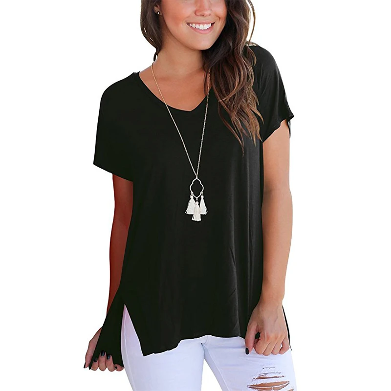 

Rogi 2019 Summer T Shirt Women Solid V Neck Loose Casual Tee Shirt Tops Short Sleeve Cotton T-Shirts Femme Basic Shirt Mujer 3XL