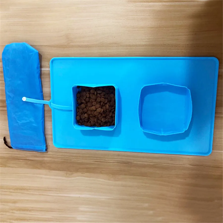 Portable Travel Double Bowl Dog Folding Collapsible Feeding Bowl Silicone Water Dish Cat Portable Feeder Puppy Pet Travel Bowls