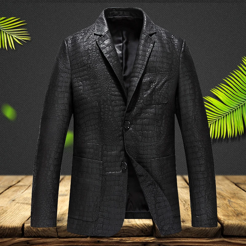 

2019 New Genuine Leather Jacket Men Slim Fit Luxury Brand Lapel Collar Male Leather Suits Real Sheepskin Jacket