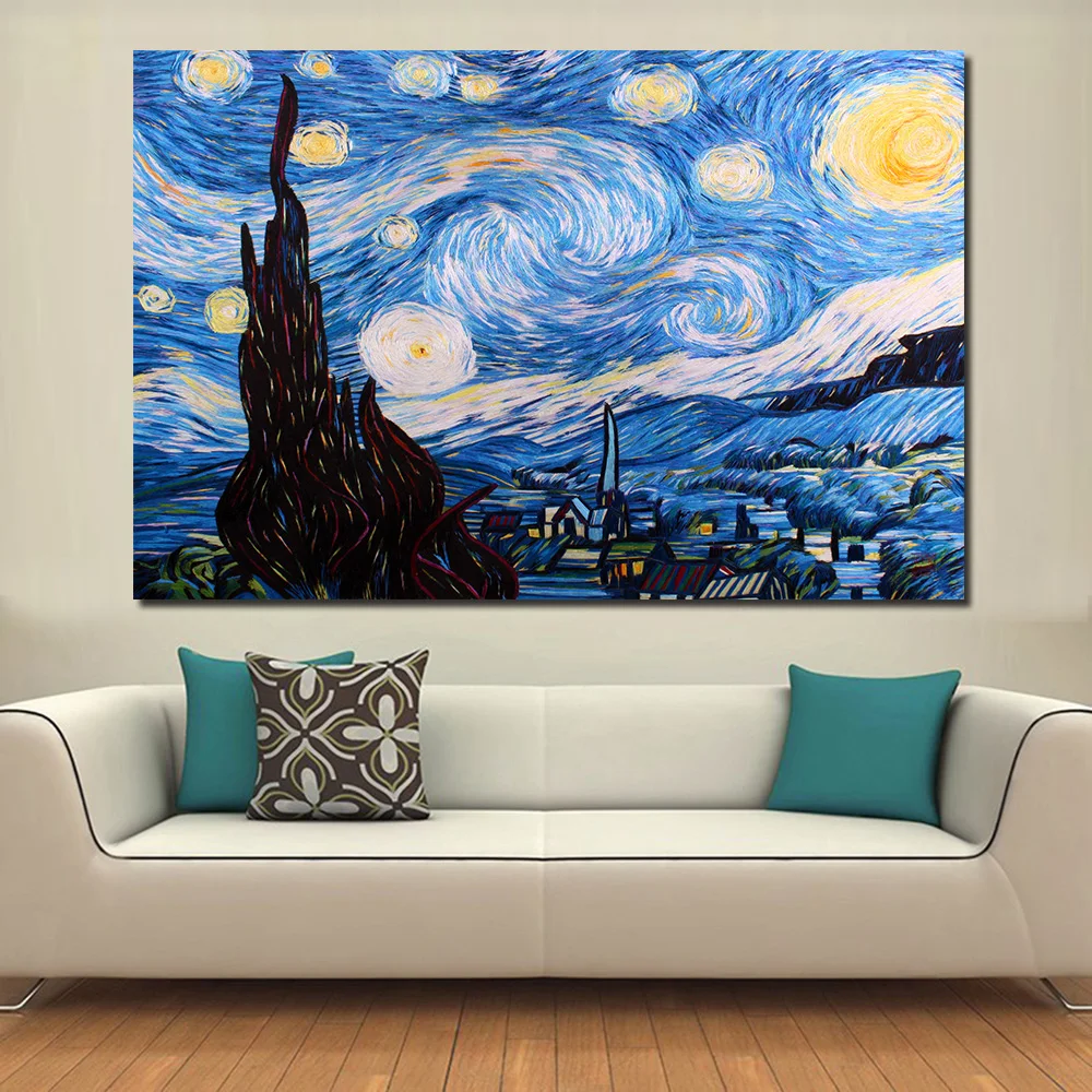 JQHYART Starry Night Poster By Vincent Van Gogh Print Wall Art Oil Painting Picture On Canvas No Frame | Дом и сад
