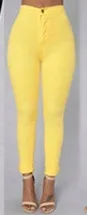 Повседневные Стрейчевые женские узкие брюки размера плюс с высокой талией, женские узкие брюки на пуговицах, Женские однотонные эластичные узкие брюки - Цвет: Цвет: желтый
