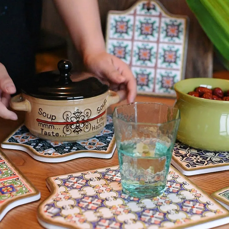  DUNXDECO Table Placemat Coasters Moroccan Floret brick Heat Insulation Pad Kitchen Pot Holder Mesa 